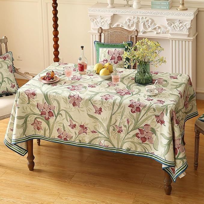 patdrea Designer Green Rectangle Tablecloth,Framhouse Vintage French Violets Pattern Tablecloths,Elegant Floral Table Cover Decor for Kitchen Dining Christmas,Party,Thanksgiving,63"x87"-Tara a
