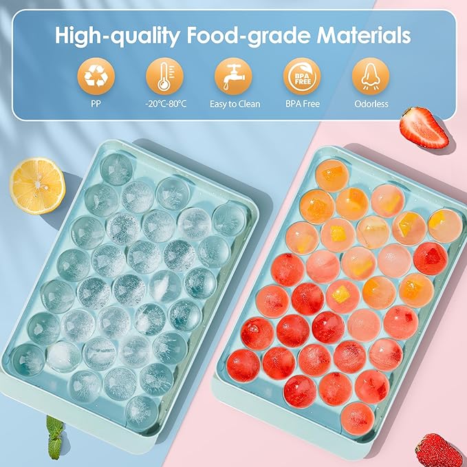 WIBIMEN Ice Cube Tray with Lid - Round Ice Tray for Freezer with Lid - Ice Cube Trays for Freezer (One Tray Only)