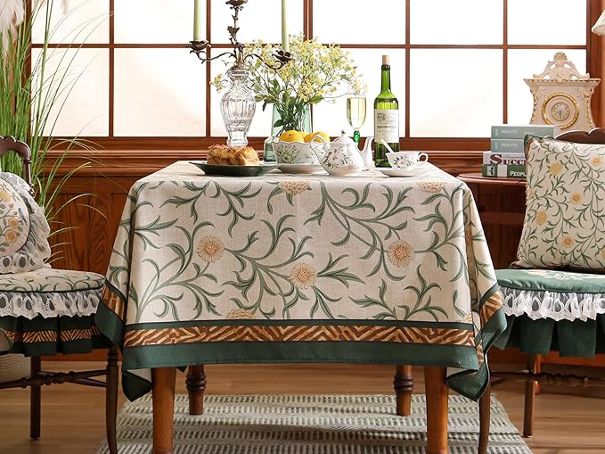 patdrea Designer French Linen Table Cloth for Rectangle Table,Vintage Fall Decorative Tablecloth,Floral Decoration Cover for Kitchen Dining Christmas,Tea Party,Thanksgiving,55"x71"-Littledaisy