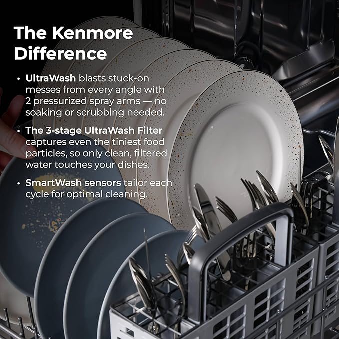 Kenmore 24" Built-in Stainless Steel Tub Dishwasher SmartWash, Smart Dry, and MoreSpace Adjustable Rack, Energy Star Certified, Fingerprint Resistant
