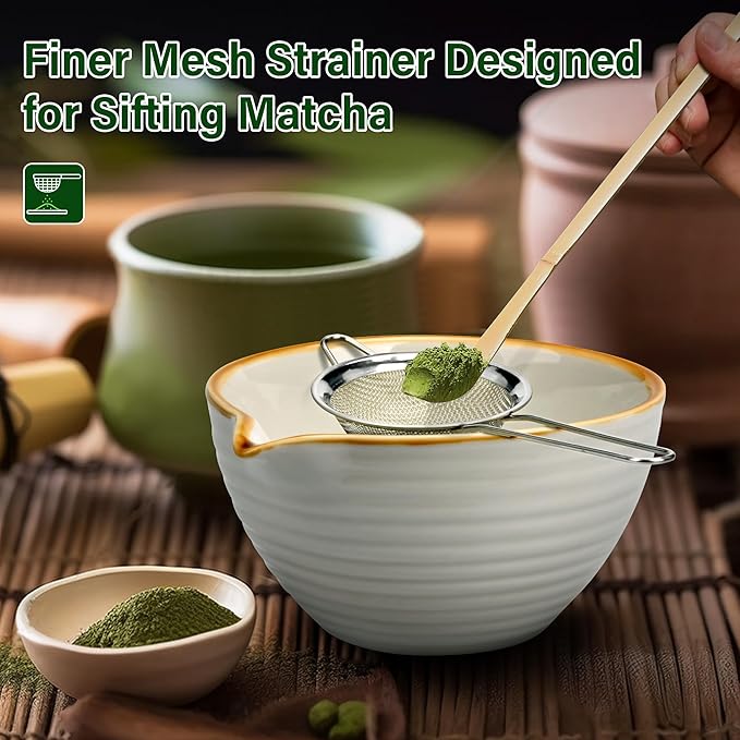 Matcha Whisk Set, 5-Piece Complete Matcha Kit with Traditional Ceramic Bowl, Bamboo Whisk, Scoop, Sifter, Holder, Authentic Beginners and Enthusiasts, Ideal Matcha Gift Set in Jade Green