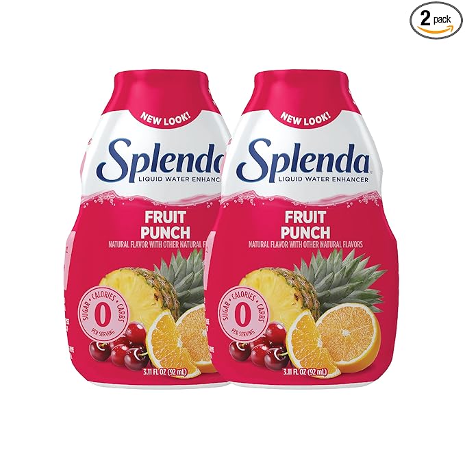 SPLENDA Liquid Water Enhancer Drops, Sugar Free, Zero Calorie, Natural Flavor, Concentrated Drink Mix, 3.11 Fl Oz Each Bottle (Fruit Punch, 2 Pack)
