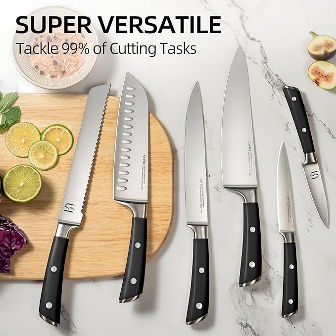 Knife Set with Block, Japanese 15 PCS Ultra Sharp Ktichen Knives Set, High Carbon Stainless Steel Knife Block Set with Sharpener, Professional Knives with Ergonomic Handle for Home Chefs