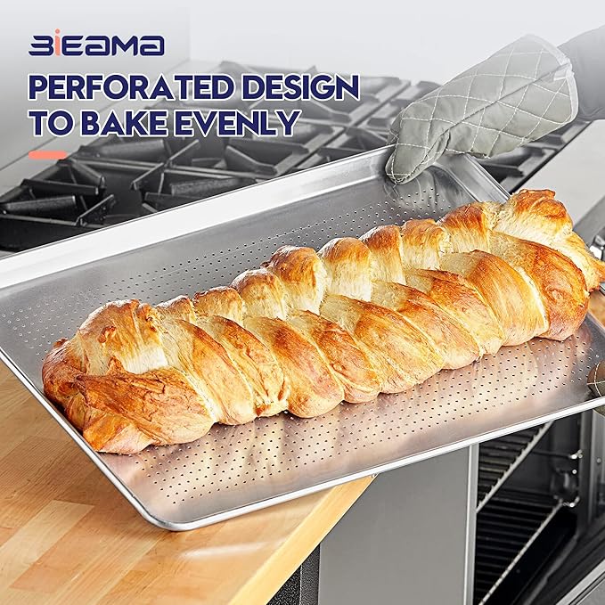 12 Pack Half Size 18" x 13" Aluminum Baking Sheet Pan Perforated, Commercial Bakery Equipment Cookie Sheets, NSF Approved Baking Tray