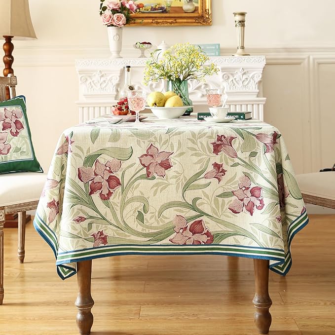 patdrea Designer Green Rectangle Tablecloth,Framhouse Vintage French Violets Pattern Tablecloths,Elegant Floral Table Cover Decor for Kitchen Dining Christmas,Party,Thanksgiving,55"x87"-Tara a