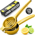 Zulay Kitchen Extra Large Lemon Squeezer Stainless Steel - Easy Squeeze Heavy Duty Lemon Juicer Hand Press - Ergonomic Citrus Squeezer & Fruit Juicer for Small Oranges, Lemons, & Limes - Gold