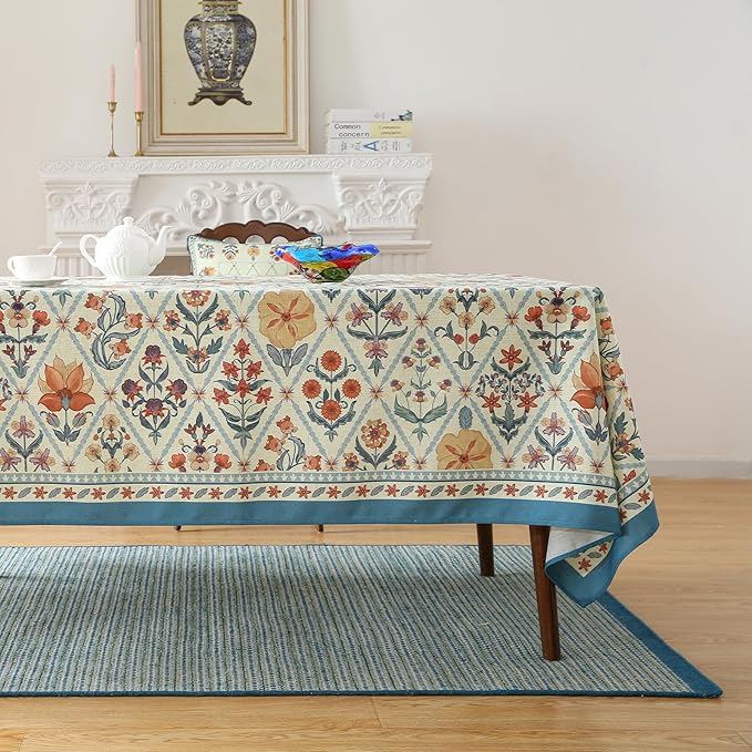 ISAENNE Designer Linen Elegant Long Tablecloth Rectangular,Colorful Floral Bohemian Table Cloth,Wrinkle Resistant Decor Tablecloths for Dining Thanksgiving Kitchen,63"*102"-Floralsea A