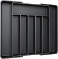 Aujen Silverware Organizer - Expandable Kitchen Drawer Organizer, Adjustable Utensil Organizer, Cutlery Tray for Forks, Knives, Multipurpose Kitchen Organizers and Storage Solution, Black, Large