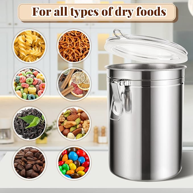 Lallisa 1 Pcs Stainless Steel Canisters 62 oz Stainless Steel Containers with Lids Food Storage Container with Airtight Clamp Lid Coffee Containers for Tea Sugar Coffee Flour Kitchen Counters