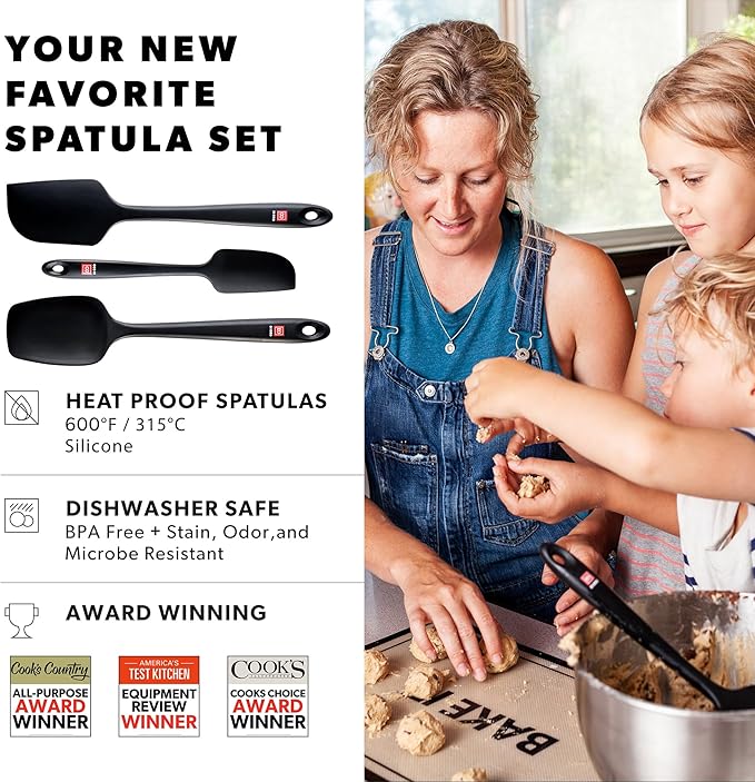 DI ORO Silicone Spatula Set - Rubber Kitchen Spatulas for Baking, Cooking, & Mixing - 600°F Heat-Resistant & BPA Free Silicone Scraper Spatulas for Nonstick Cookware - Dishwasher Safe (3pc, Black)