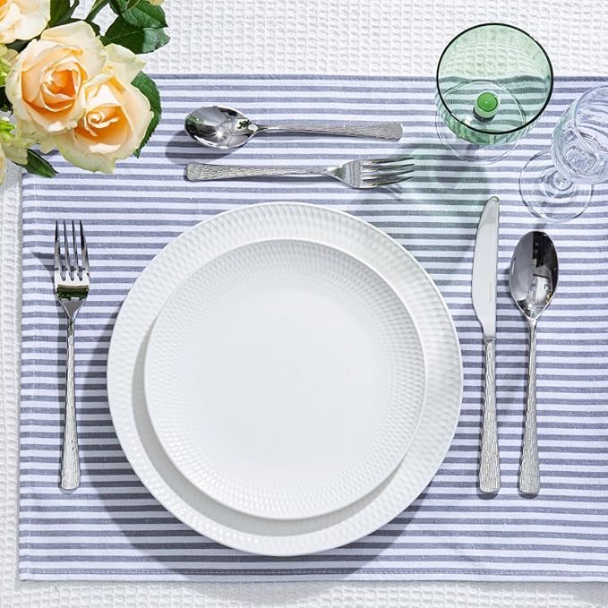 KINGSTONE Hammered Silverware Set, Flatware Set, 18/10 Stainless Steel Premium Cutlery with Unique Ripple Handles Design Mirror Polished - Dishwasher Safe (40-Piece)