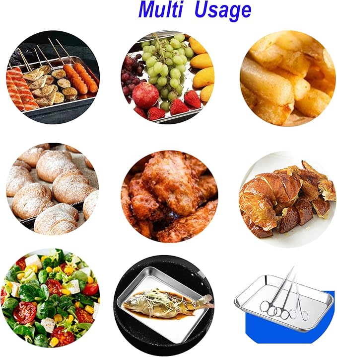 Little Serving Trays Stainless Steel 304 in Bulk Small Cookie Baking Sheet Pans 10.4 x8.1 x1.1Inch (Diagonal 12.3) Reheat Food Small Items No Rust Dishwasher Safe Bakeware for 2 Person 12 Pack