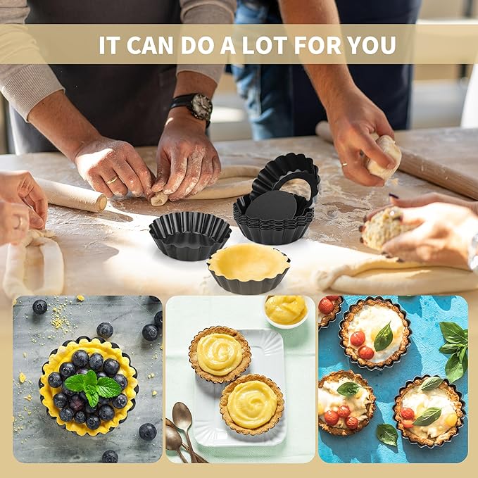 12 pcs Egg Tart Molds, 3" Mini Tart Pans Removable Bottom, Cupcake Cake Muffin Mold Tin Pan Baking Tool, Reusable Quiche Bakeware Carbon Steel for Pies, Quiche, Cheese Cakes, Desserts