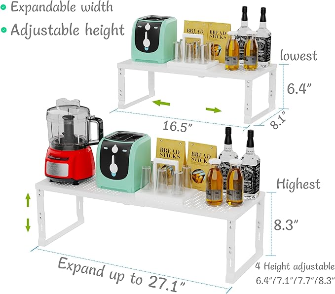 Adjustable Expanable Stackable Spice Rack Shelf Pantry Storage Organizer for Kitchen Cabinet,Countertop,Bathroom and More.Space is no Longer Limited(3Packs/White/Medium)