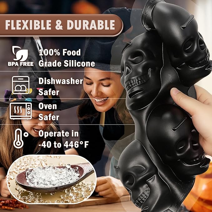 HKNMTT Skull Silicone Baking Pan for Halloween Pizza Cake, 6 Cavities 3D Large Molds, Nonstick Skeleton Head for Soap Ice Tray Oven Safe