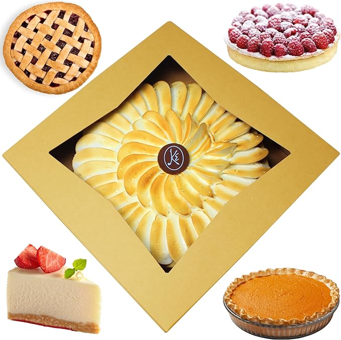 BAKELUV Pie Boxes for 9 Inch Pie | Brown, 25 Pack | 9x9x2.5 Bakery Box with Window, 9x9 Cookie Box, 9 Inch Pastry Boxes with Window Bulk, Cake Boxes, Auto Pop Up