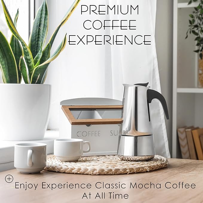 Mixpresso 6 Cup Greca Stovetop Espresso Pot 300ml/10oz, Moka Pot with Coffee Percolator Design, Stainless Steel Stove Top Coffee Maker for Camping or Home Use,Italian Stovetop Espresso Maker