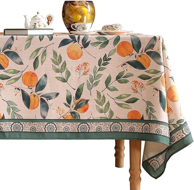 patdrea Designer Vintage Linen Rectangle Table Cloth,Framhouse Oranges and Leaves Pattern French Tablecloth,Fall Decor Cover for Kitchen Dining Christmas,Thanksgiving,55"x87"-Palladin a
