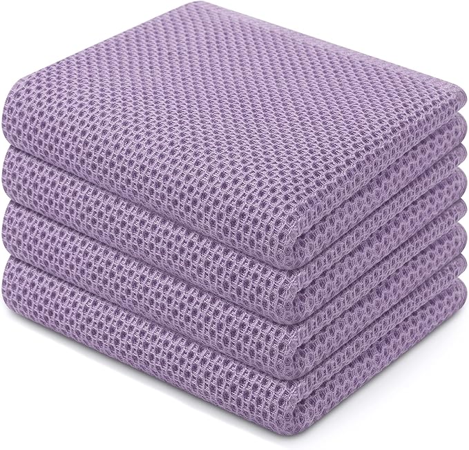 Homaxy 100% Cotton Waffle Weave Kitchen Dish Towels, Ultra Soft Absorbent Quick Drying Cleaning Towel, 13 x 28 Inches, 4-Pack, Lavender