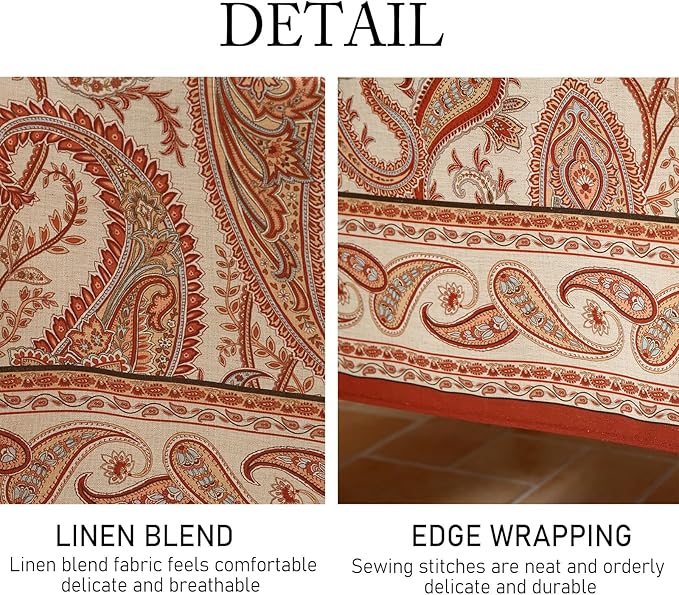 ISAENNE Designer French Red Extra Long Tablecloth Rectangle,Linen Table Cloth with Cashew Pattern,Stain Proof Decor Tablecloths for Dining Thanksgiving Kitchen Christmas,63"*110"-Chauffrey D