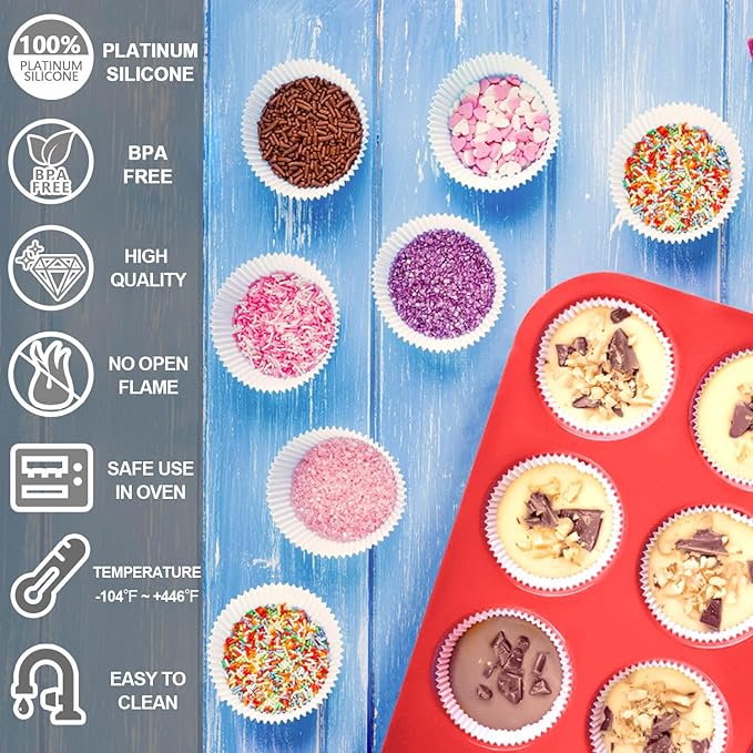 Anaeat Silicone Muffin Pan - 6 Cups Non-Stick Cupcake Molds, Food Grade Silicone Baking Tray for Making Egg Muffin, Cupcake, Quiches, Tart and Desserts, Reusable Muffin Tin Just Pop Out