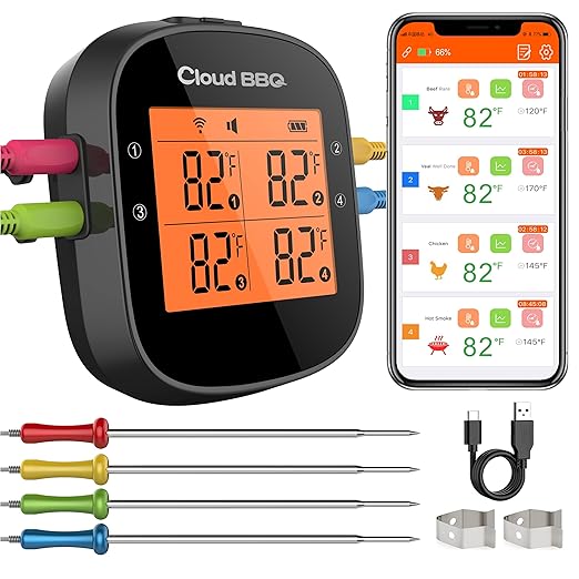 500FT Digital Meat Thermometer with Multy Probes Bluetooth for Smoker Grilling Oven (FS-52)