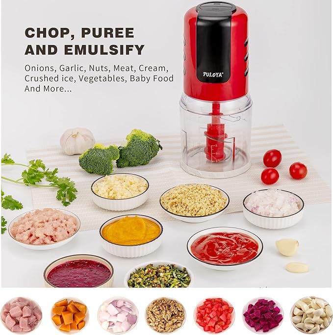 Mini Prep Food Processor 2 Cup Small Electric Food Chopper 2 Speed for Vegetables, Meat, Fruits and Nuts with 4 Stainless Steel Blades, 400-Watt, Red
