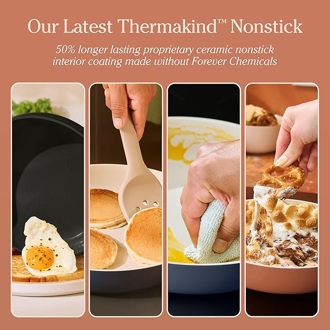 Our Place 17-Piece Essentials Complete Cookware Set - Ceramic Fry Pans, Saucepans, Sauté Pan, Stock Pot, Strainer Basket & Modular Storage | Thermakind™ Nonstick, Oven Safe up to 450°F | Terracotta