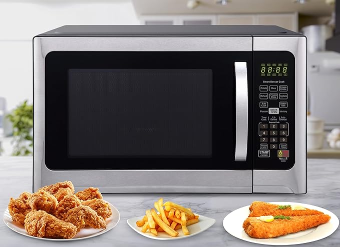 Farberware 1.2 Cu. Ft. Countertop Microwave Oven – 1000 Watts Power, Smart Sensor Auto Cook Settings, Defrost, Easy Clean and Child Safety Lock - Stainless