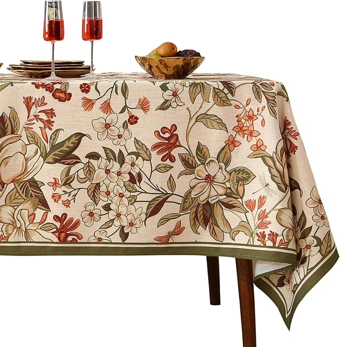 ISAENNE Designer Bohemian Linen Extra Long Rectangle Tablecloth,Colorful Floral Pattern Table Cloth,Wrinkle Resistant Decorative Tablecloths for Dining Thanksgiving Kitchen,63"*110"-Grace A