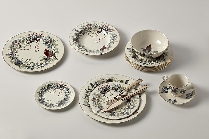 Lenox 847256 Winter Greetings 7" Bowl,Red / Green, Christmas Dinnerware