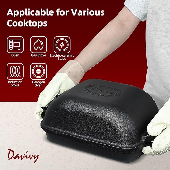 Davivy 9QT Large Dutch Oven for Sourdough Bread with Silicone Baking Mat, Pre-Seasoned Non-stick Cast Iron Sourdough Loaf Pan, Cast Iron Sourdough Baking Pan Large Capacity