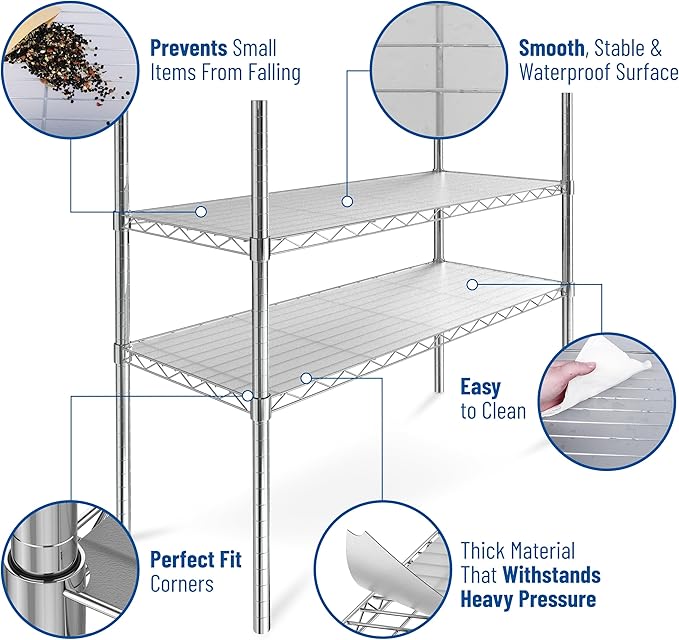 Sterling Shelf Liners for Wire Shelf System: Set of 4 in Graphite: 14 x 36 inch: Plastic Wire Shelving Mats