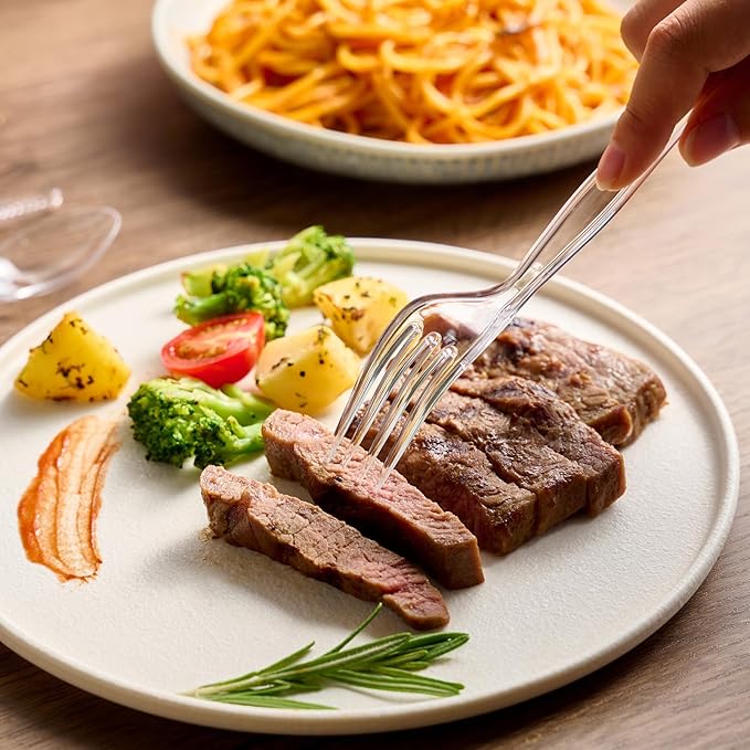 JOLLY CHEF [300 Count] Clear Plastic Forks,Heavy Duty Disposable Forks Plastic Utensils Perfect for Home, School, Party, Restaurant, Thanksgiving or Daily use