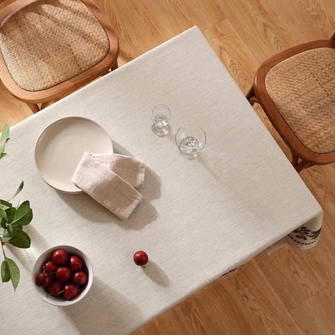 ISAENNE Designer Christmas Linen Long Tablecloth Rectangle,Light Beige Western Table Cloth,Wrinkle Resistant Decor Tablecloths for Dining Thanksgiving Kitchen Christmas,63"*102"-Carol G