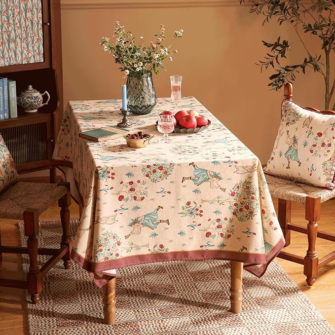 patdrea Designer Vintage Beige Tablecloth for Rectangle Table,Italian Linen Trees Pattern Anti-Wrinkle Table Cloth,Cover Cloth Decor for Kitchen Dining,Christmas,Thanksgiving,63"x87"-Tatiana a