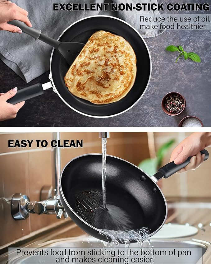 Cook N Home Pots and Pans Nonstick Kitchen Cookware Sets include Saucepan Frying Pan Stockpots 8-Piece, Heavy Gauge, Stay Cool Handle, Black