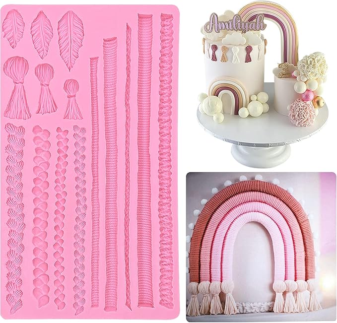 Hemp Rope Fondant Molds, Macrame Tassel Cake Decorating Silicone Molds, Kitchen Candy Chocolate Baking Tools for Cookie Mousse Cupcake Desserts, Epoxy Crafts, Modeling Clay, Candle Decoration, Soap
