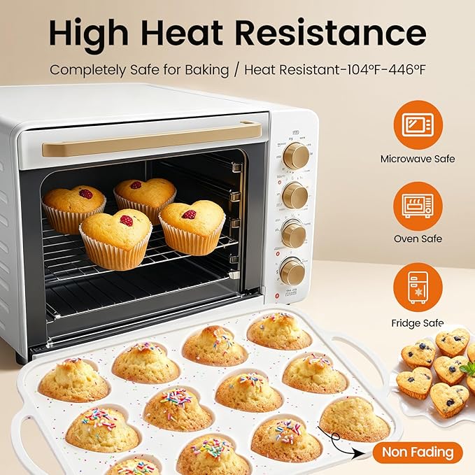 Premium Silicone Heart-Shaped Baking Mold with Metal Reinforced Frame – 1 Pack Non-Stick Cupcake & Muffin Pan for Baking Chocolate, Egg Bites & Brownies – BPA Free, Dishwasher & Oven Safe