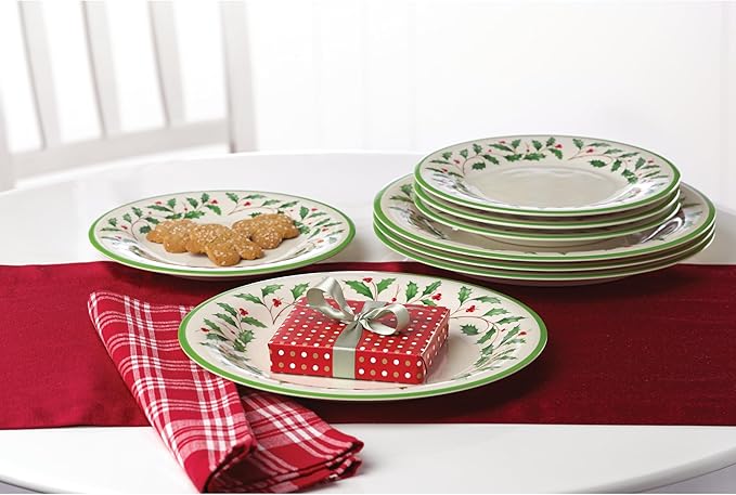 Lenox 863669 Holiday 4-Piece Melamine Dinner Plate Set, Christmas Dinnerware, Hosting