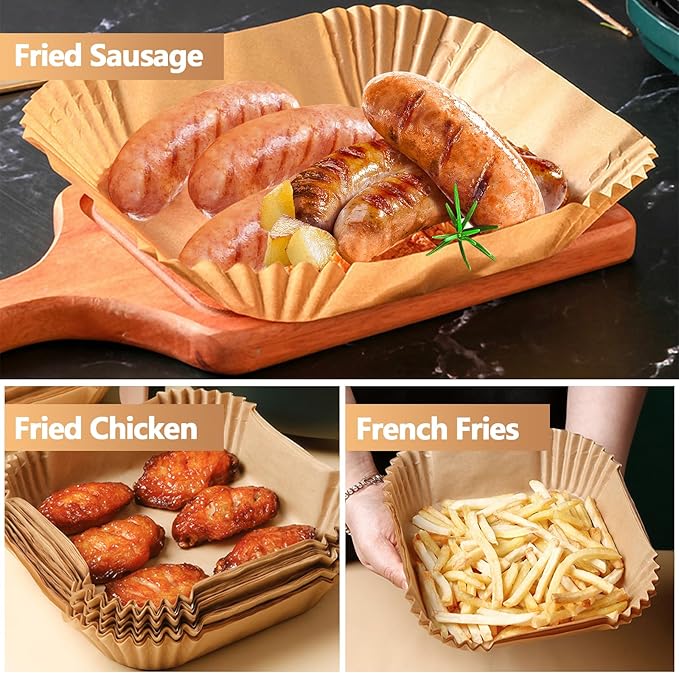 7.5 Inch Air Fryer Liner Disposable, 400Pcs Air Fryer Paper Liners, Oil-Proof & High-Temperature Resistant Parchment Baking Paper for Air Fryer, Microwave and Oven（Bottom Is 6.3 Inch）