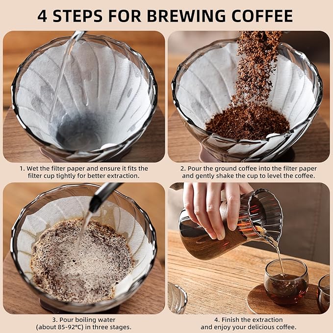 Bincoo Clear Glass Drip Coffee Maker Set - 500ML Glass Coffee Server Coffee Carafe with Walnut Dripper and 50PCS Paper Filter