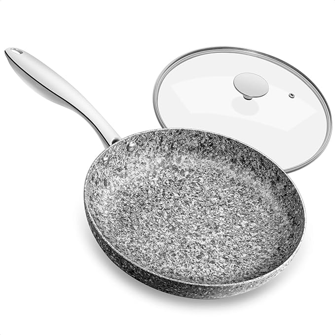 MICHELANGELO 11 Inch Stone-Derived Nonstick Frying Pan with Lid, Aluminum