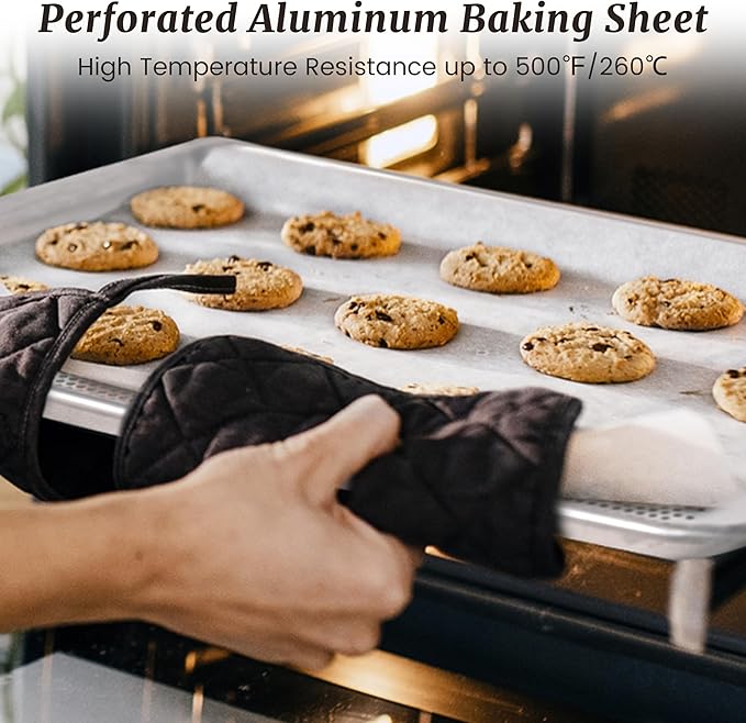 12 Pack Full Size Aluminum Perforated Baking Sheet Pan, 26"×18" Cookie Sheets For Oven in Bakery, Restaurant & Kitchen