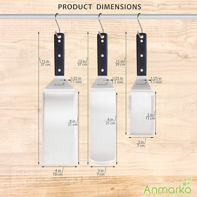 Stainless Steel Spatula Set - Heavy Duty Spatula and Scraper - Great for Cast Iron Griddle BBQ Flat Top Grill - Commercial Grade
