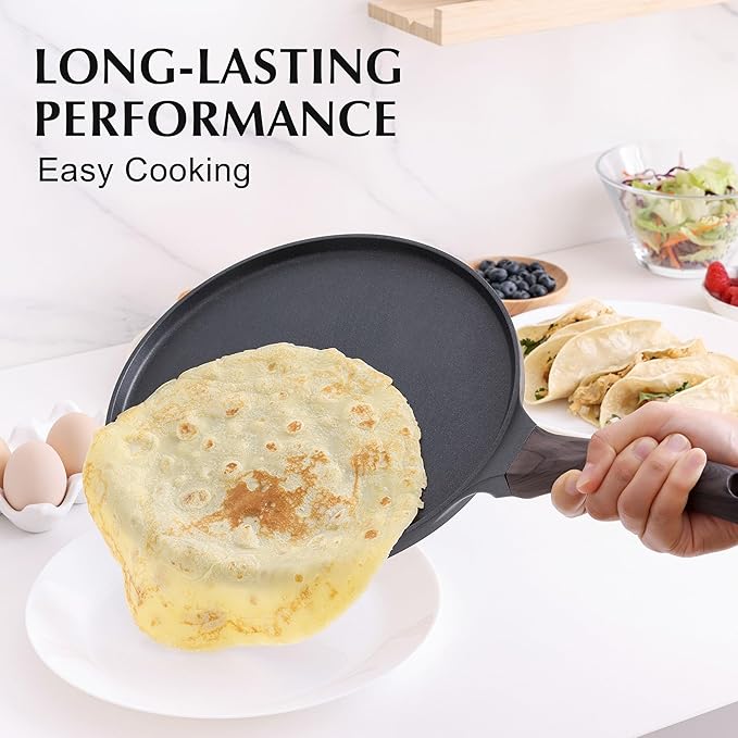 SENSARTE Nonstick Crepe Pan, Swiss Granite Coating Dosa Pan Pancake Flat Skillet Tawa Griddle 12-Inch with Stay-Cool Handle, Induction Compatible (Black)