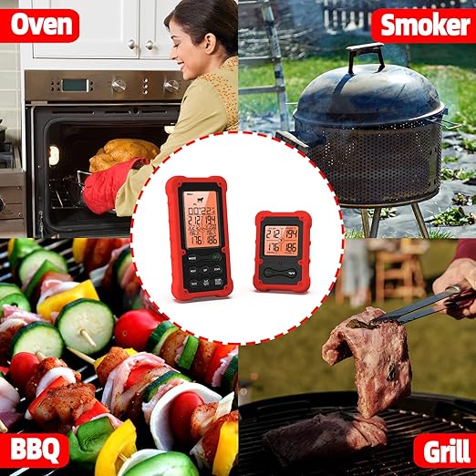 Digital Meat Thermometer - Cooking Food Oven BBQ Smoker Grill Thermometer for Grilling Smoking - Wireless Meat Thermometer with 4 Temperature Probes