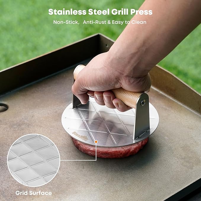 Stanbroil 10 Piece Griddle Breakfast Kit, Complete Griddle Accessories Set for Blackstone, Pancake Batter Dispenser, Stainless Steel Bacon Press & Scraper, Basting Brush, 4 Egg Rings & 2 Oil Bottle
