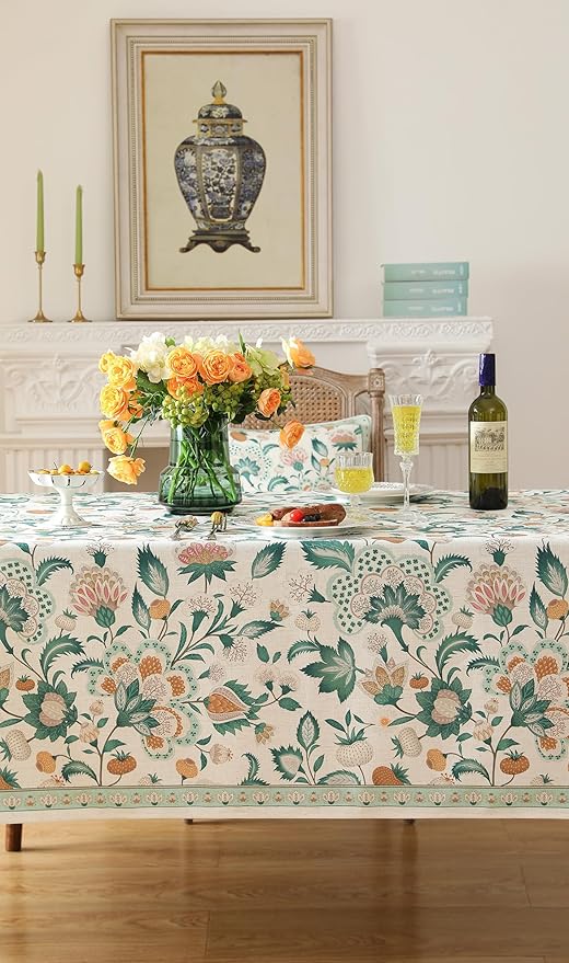 patdrea Designer Green Square Table Cloth,Vintage Italian Floral Durable Tablecloth,Country Linen Wrinkle Free Cover for Kitchen Dining,Christmas,Thanksgiving,Tea Party,67"x67"-Tree Life