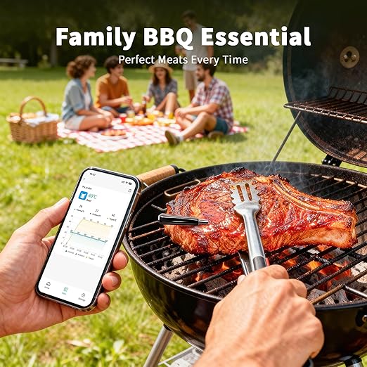 Smart Bluetooth Wireless Meat Thermometer, Standalone Display Base, Digital Meat Thermometer with App Control, 500FT Wireless Range for BBQ, Grill, Oven, Smoker, Air Fryer Needs